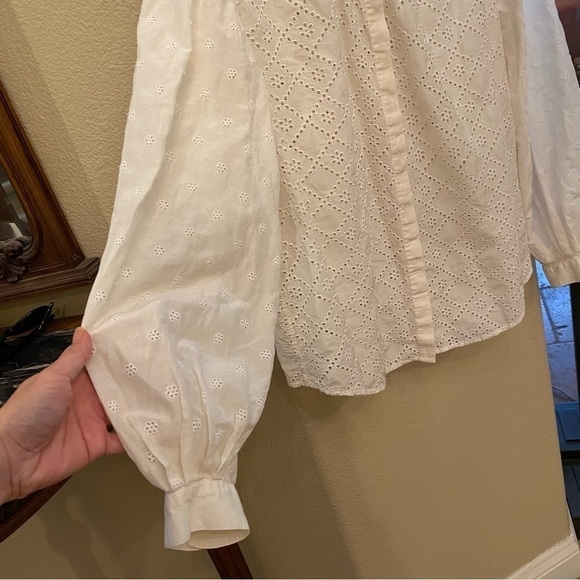 JOIE Women Ivory Eyelet Buttoned Long Sleeve Top Size Large - Picture 4 of 9